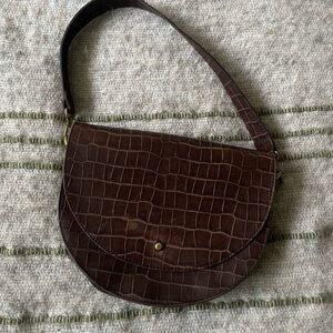 Brown Croc-Embossed Leather Madewell Crescent Shoulder Bag